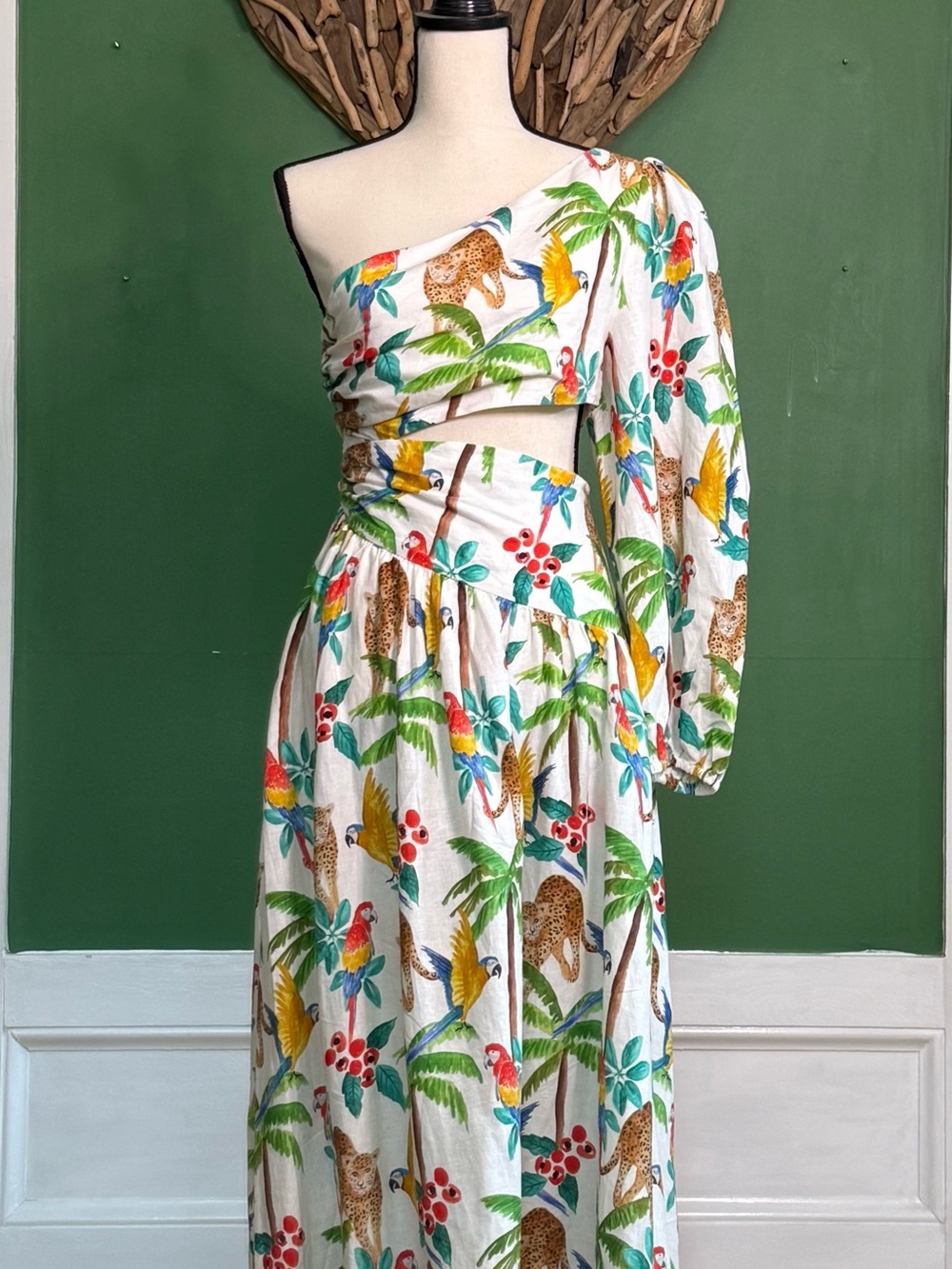 FARM Rio White Tropical Maxi Dress with Green, Yellow and Red Print